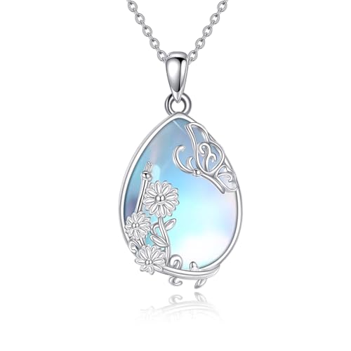 YAFEINI Schmetterling Mondstein Kette - 925 Sterling Silber Schmetterling Anhänger Halskette für Damen und Mädchen von YAFEINI