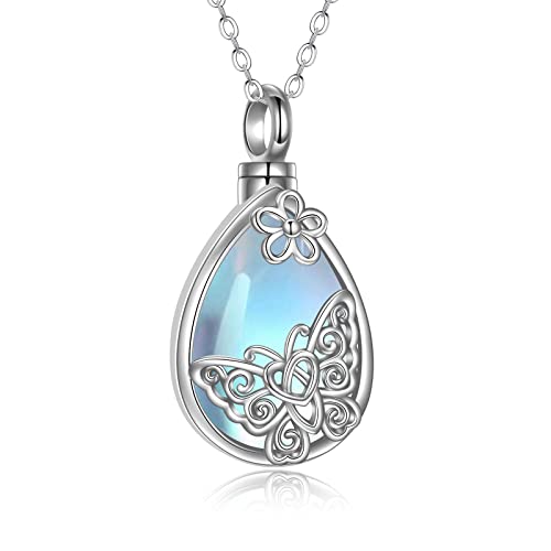 YAFEINI Schmetterling Mondstein Urne Kette für Asche 925 Sterling Silber Mondstein Schmetterling Anhänger Kremation Keepsake Halskette für Damen Herren von YAFEINI