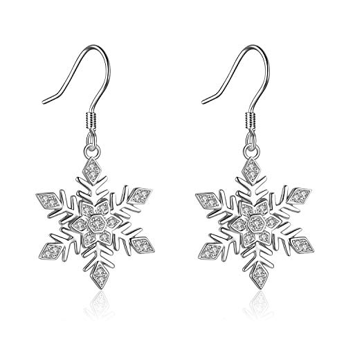 YAFEINI Schneeflocken-Schmuck-Ohrringe, 925er-Sterlingsilber, Schneeflocken-Ohrringe für Frauen und Mädchen, Weihnachtsschmuck, Geschenke (weiße Schneeflocke) von YAFEINI