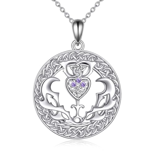 YAFEINI Schottische Kette Geschenke für Damen Sterling Silber Distel-Amethyst Anhänger Halskette Schmuck für Mädchen Mutter Geburtstag Weihnachten (Schottische Kette) von YAFEINI