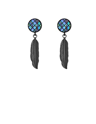 YAFEINI Schwarz Feder Ohrringe 925 Sterling Silber Abalone Muschel Dangle Ohrringe Boho Schmuck Geschenk Für Frauen Männer Punk Statement Accessories YAFEINI Schwarz Feder Ohrringe 925 Sterling Silber Abalone Muschel Dangle Ohrringe Boho Schmuck Geschenk Für Frauen Männer Punk Statement Accessories von YAFEINI