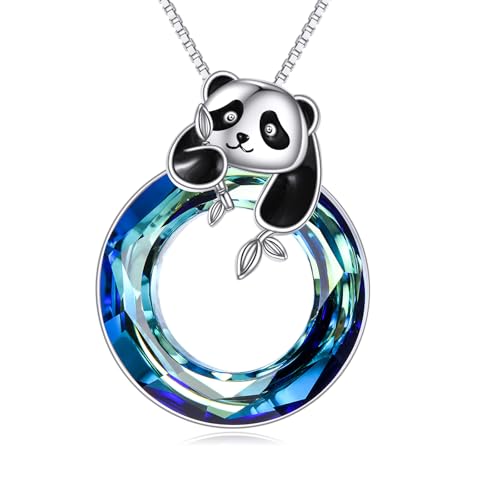 YAFEINI Panda Halskette Sterling Silber Kristall Anhänger Niedliche Tier Halskette Panda Schmuck Geschenk Damen von YAFEINI