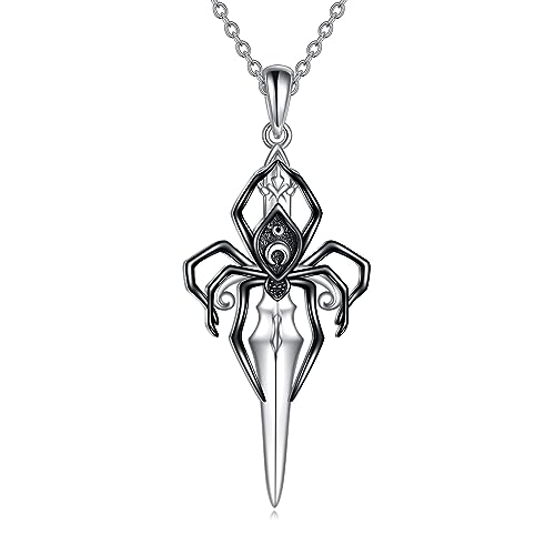 YAFEINI Dolch Kette für Damen Herren 925 Sterling Silber Spinne Schwert Anhänger Halskette Schmuck Geschenk (Spinne Schwert) von YAFEINI