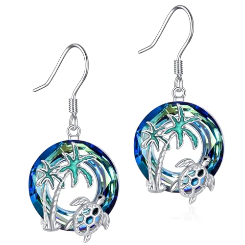 YAFEINI Sea Turtle Dangle Ohrringe 925 Sterling Silber Kreiert blauen Kristall Sea Turtle Ohrringe Ocean Schmuck Geschenke für Frauen von YAFEINI