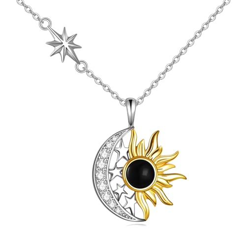 YAFEINI Mond Sonne Stern Kette 925 Sterling Silber Sichel Mond und Sonne Anhänger Halskette für Damen Mädchen von YAFEINI