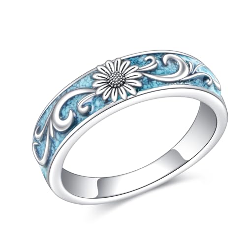 YAFEINI Sonnenblumen Türkis Ring 925er Sterling Silber Verlobungsring Set für Damen Ehering Set (7–10) (Sonnenblume) von YAFEINI