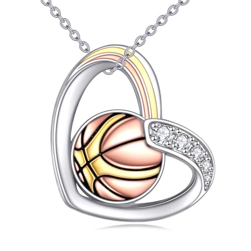 YAFEINI Basketball Kette 925 Sterling Silber Basketball Anhänger Inspirierender Schmuck für Sportliebhaber Geschenke für Damen Mädchen (Basketball Kette) von YAFEINI