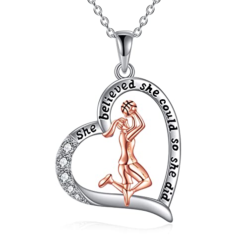 YAFEINI Sport Liebhaber Geschenke für Damen Mädchen 925 Sterling Silber Basketball Kette Anhänger Inspirierende Schmuck für Tennis Liebhaber (Basketball Mädchen Kette) von YAFEINI