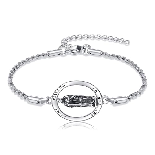 YAFEINI St. Peregrine Armbänder 925 Sterling Silber Schutzpatron Armband Religiöser Schmuck Geschenk für Frauen Herren YAFEINI St. Peregrine Armbänder 925 Sterling Silber Schutzpatron Armband Religiöser Schmuck Geschenk für Frauen Herren von YAFEINI
