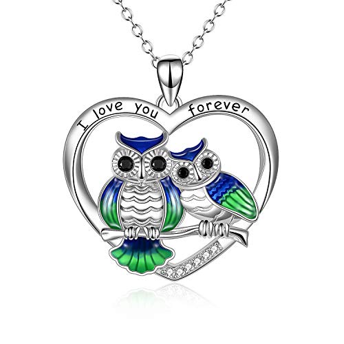 YAFEINI Sterling Silber Grün Eule Halskette Mutter Tochter Eule Liebhaber Vogel Anhänger Halskette Muttertagsgeschenke für Frauen Großmutter Tochter Mutter von YAFEINI