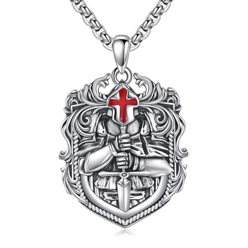 YAFEINI Tempelritter Kette für Herren 925 Sterling Silber Kreuzfahrer Anhänger Halskette Schild Schmuck Geschenk (Tempelritter) von YAFEINI