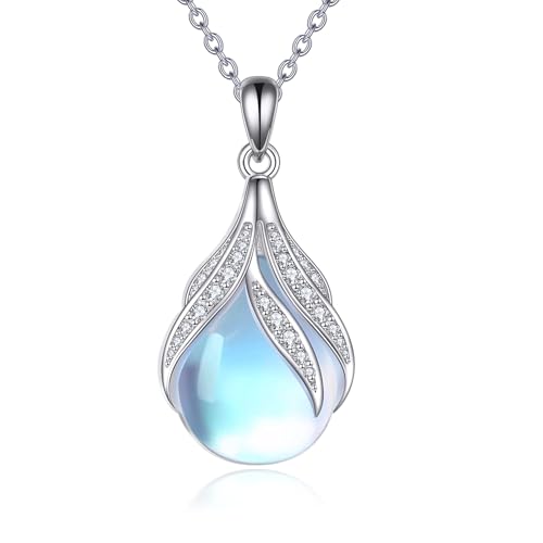 YAFEINI Mondstein Kette für Damen Sterling Silber Tropfen Anhänger Halskette Schmuck Geschenke für Mutter Ehefrau Tochter (Mondstein Kette-2) von YAFEINI