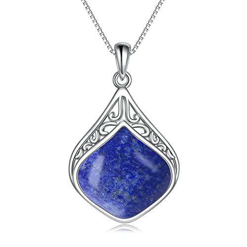 YAFEINI Lapislazuli Kette aus Sterling Silber Vintage Stil Filigraner Tropfen Anhänger Halskette Schmuck Muttertagsgeschenke für Mama Damen Mädchen von YAFEINI