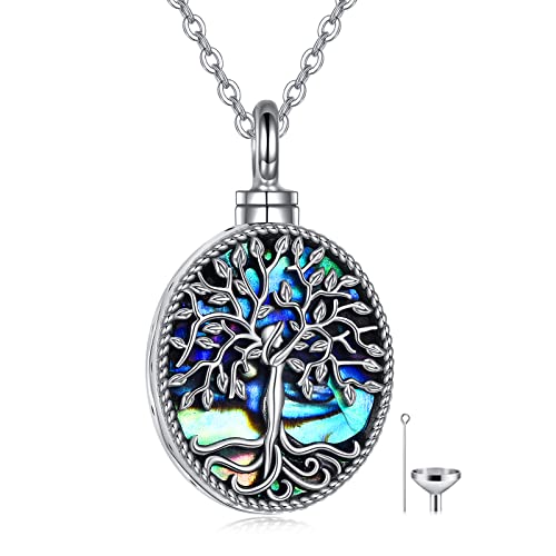 YAFEINI Urn Halsketten für Asche Sterling Silber Abalone Shell Baum des Lebens Einäscherung Gedächtnis Schmuck für Frauen Männer von YAFEINI