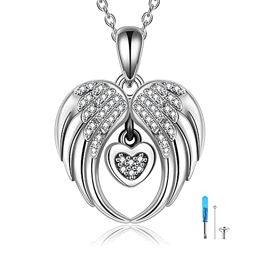 YAFEINI Engelsflügel Urne Halskette für Asche Sterling Silber Herz Feuerbestattung Schmuck für Asche Gedenkschmuck für Frauen von YAFEINI