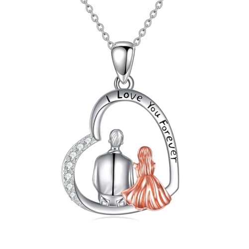 YAFEINI Vater Tochter Kette S925 Sterling Silber Vater Tochter Anhänger Papa HalsKette Tochter Schmuck Geschenke für Damen Mädchen (C-Vater Tochter) von YAFEINI