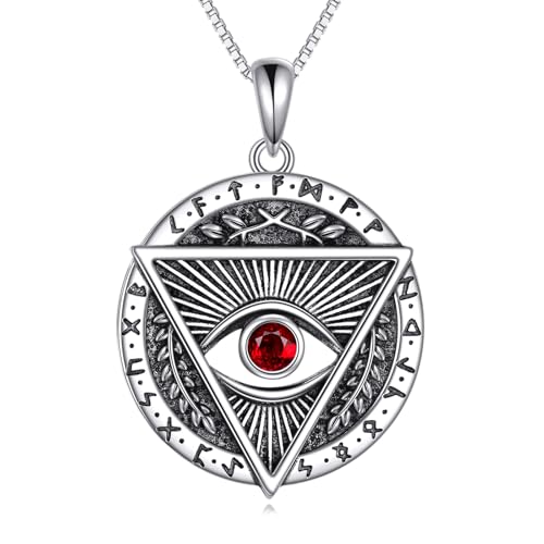 YAFEINI Vintage Evil Eye Halskette Sterling Silber Rubin Dreieck Anhänger Halskette Schmuck Geschenke für Männer Frauen (Evil Eye Halskette) von YAFEINI