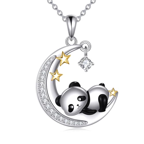 YAFEINI Panda Kette für Damen 925 Sterling Silber Panda mit Mond Anhänger Halskette Geburtstags Geschenke für Frauen und Töchter (Panda Kette) von YAFEINI