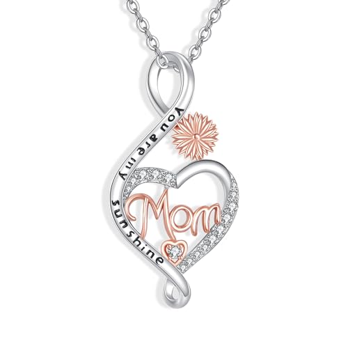 YAFEINI Weihnachts Geschenke für Mutter Herz Halskette 925 Sterling Silber Mutter Anhänger Halskette Muttertag Geburtstag Schmuck Geschenke für Frauen (Mutter Halskette) von YAFEINI