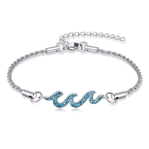 YAFEINI Wellen Armband 925 Sterling Silber Wellen Armband Ozean Türkis Schmuck Strandgeschenke Für Frauen von YAFEINI
