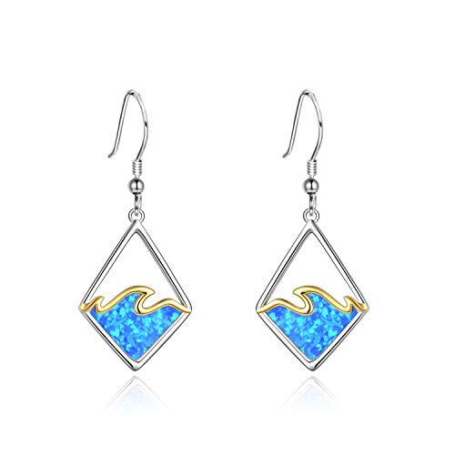 YAFEINI Wellen-Ohrringe, Sterlingsilber, Ozeanwellen-Ohrringe, Opal-Ozean-Schmuck, Strandgeschenk für Frauen und Mädchen (blauer Opal) von YAFEINI