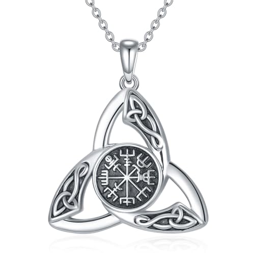 YAFEINI Wikinger Halskette 925 Sterling Silber Keltischer Knoten Anhänger Kette Vegvisir Anhänger Halskette Wikinger Amulett Schmuck für Herren Damen (Keltischer Halskette) von YAFEINI