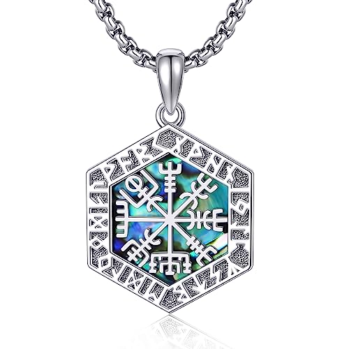 YAFEINI Wikinger Kompass Kette Sterling Silber Abalone Shell Kompass Anhänger Halskette Wikinger Schmuck Geschenke für Damen Herren von YAFEINI