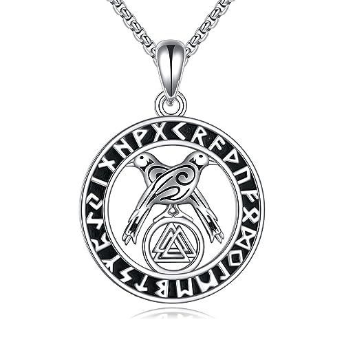 YAFEINI Wikinger Kette für Herren 925 Sterling Silber Wikinger Nordischer Valknut Krähe/Keltischer Elch Anhänger Halskette Krähe/Elch Schmuck Geschenk von YAFEINI