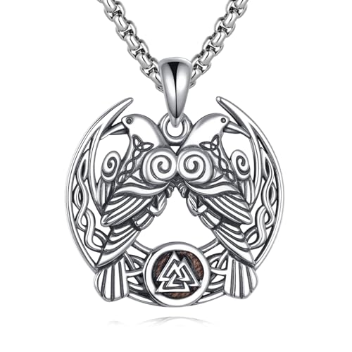 YAFEINI Wikinger Raben Halskette aus 925er Sterlingsilber, nordischer keltischer Raben-Anhänger, Schmuck für Männer und Frauen, Geschenk zur nordischen Mythologie von YAFEINI