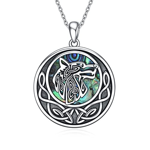 YAFEINI Wolf Halskette 925 Sterling Silber Keltischer Knoten Anhänger Wolf Kette Wikinger Wolf Schmuck Geschenke für Männer Damen (Keltischer Knoten Wolf 2) von YAFEINI
