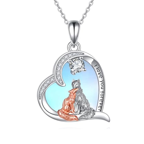 YAFEINI Wolf Kette Sterling Silber Mutter Tochter Halskette Herz Wolf Schmuck Geschenke für Frauen, Mutter, Mutter, Tochter von YAFEINI