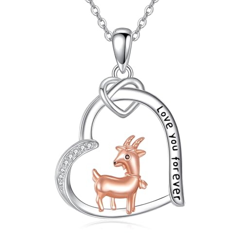 YAFEINI Ziegen halskette 925er Sterlingsilber Herzanhänger Tierschmuck Geschenk für Damen Frauen Mütter Ehefrauen und Ziegenliebhaber von YAFEINI
