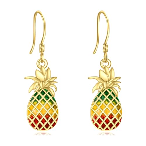 Ananas Ohrringe 925 Sterling Silber Gold Frucht Hängend Ohrhänger Ananas Schmuck Geschenk für Damen Mädchen von YAFEINI