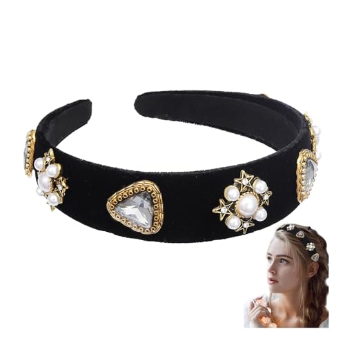 YAFIYGI 1 x schwarzes Schmuck-Stirnband aus Samt, barock, klobig, edles Haarband mit Perlen-Strass, Designer-verziert mit Perlenschmuck, stilvolle Perlen-Headwrap für Damen, elegantes Haar-Accessoire YAFIYGI 1 x schwarzes Schmuck-Stirnband aus Samt, barock, klobig, edles Haarband mit Perlen-Strass, Designer-verziert mit Perlenschmuck, stilvolle Perlen-Headwrap für Damen, elegantes Haar-Accessoire von YAFIYGI