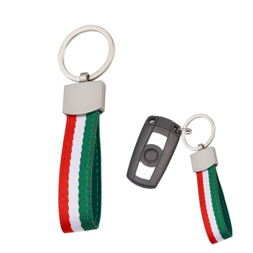 YAFLUG 1 Stück auto Schlüsselanhänger Italiens Flagge 3 Farben,Italiens Flagge Streifen Schlüsselring Aus Metall & Nylongewebe,Nicht Leicht Zu Brechen Mode Rostfrei Und Lichtecht(B) von YAFLUG