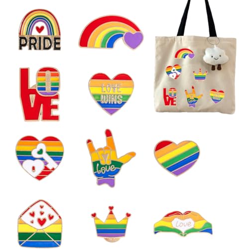 YAFLUG 10er Set Pride Accessoires, Modische Emaille Anstecknadeln für Damen Herren, Vielseitige Broschen für CSD Karneval Rucksack Mütze, LGBT Regenbogen Design Hochwertige Pin Abzeichen Set von YAFLUG