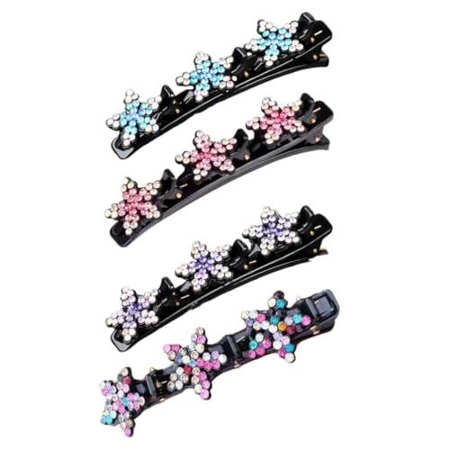 YAFLUG 4 Stück Geflochtene Haarspangen Mit Strasssteinen,Schneeflocken Haarspange,Haarspangen Mit Funkelnden Kristallsteinen,Haarstyling-Clips Für Damen Und Mädchen von YAFLUG