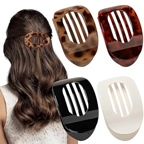 YAFLUG 4 Stück Haarklammer Flach, Haarklammern Für Damen, Hair Clip， Haarspange Flach Damen, Flache Haarspangen,Haarklammer Für Dunn Haar, Starker Halt Seitliche Haarklammern(A) von YAFLUG