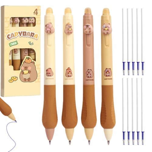 YAFLUG Radierbarer Kugelschreiber Stifte Set Mit 4 Capybara Stifte Und 10 Ersatzminen, Capybara Stifte Mit Tierkopf -Capibara Gadget- Capibara Cancelleria - Kugelschreiber Radierbar(Blaue Tinte) von YAFLUG
