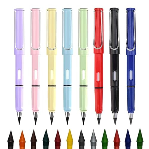 YAFLUG ewiger bleistift schreiblernbleistift, 8 Stück Metall Tintenloser Bleistift mit Radiergummi und 12 Farben Wechselkopf, Flüssiges Schreiben für Erwachsene Studenten YAFLUG ewiger bleistift schreiblernbleistift, 8 Stück Metall Tintenloser Bleistift mit Radiergummi und 12 Farben Wechselkopf, Flüssiges Schreiben für Erwachsene Studenten von YAFLUG