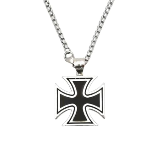 YAFULG 1 Stück Deutschland Eisernes Kreuz, Edelstahl Männer Kette Anhänger, Kreuz Halskette Herren Schmuck, Geeignet Als Geschenk Für Ehemann Oder Freund (Silber) von YAFLUG