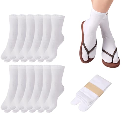 YAFULG 6 Paar Tabi Socken, Universalgröße Tabi Flip Flop Socken, Geta Baumwolle Split Toe Tabi Elastisch Für Japanische Schuhe Flip-Flops Damen Und Männer (Weiß) von YAFLUG