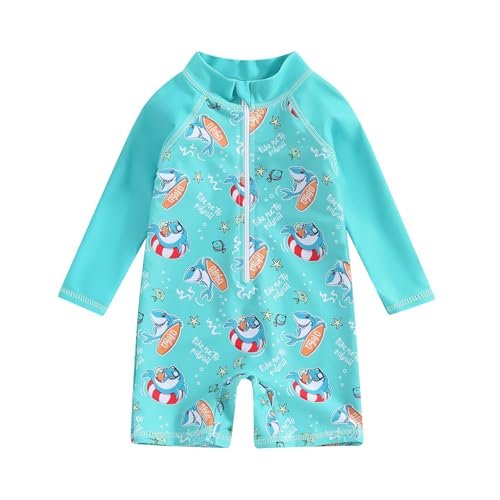 YAGATA Baby Badeanzug Junge Kleinkind EIN Stück Rash Guard Badeanzug Kurze Ärmel Reißverschluss Kleinkind Sommer Strand Bademode 0-3 Jahre Der Blaue Hai 1-2 Janre von YAGATA