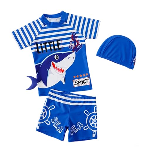 YAGATA Kinder Jungen Badeanzug Bademode Jungen Uv-Schutz Bade-Set Dinosaurier Badeshorts Badebekleidung Blauer Hai 2-3 Jahre 110 von YAGATA