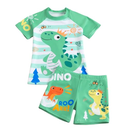 YAGATA Kinder Jungen Badeanzug Bademode Jungen Uv-Schutz Bade-Set Dinosaurier Badeshorts Badebekleidung Grüner Hai 2-3 Jahre 110 von YAGATA