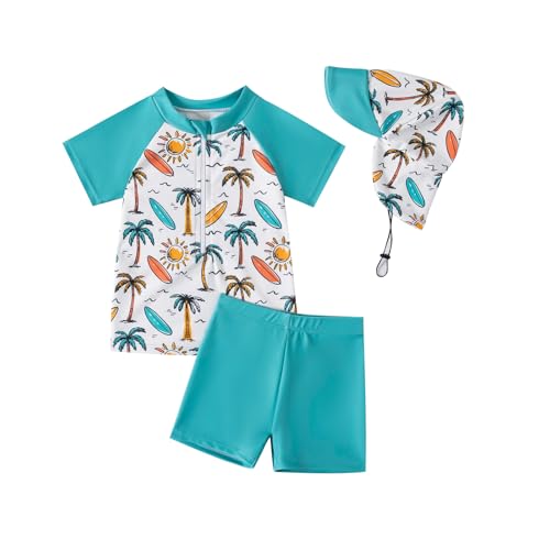 YAGATA Kinder Jungen Badeanzug Bademode Jungen Uv-Schutz Bade-Set Dinosaurier Badeshorts Badebekleidung Grüner Kokosnussbaumr 18-24 Monate von YAGATA