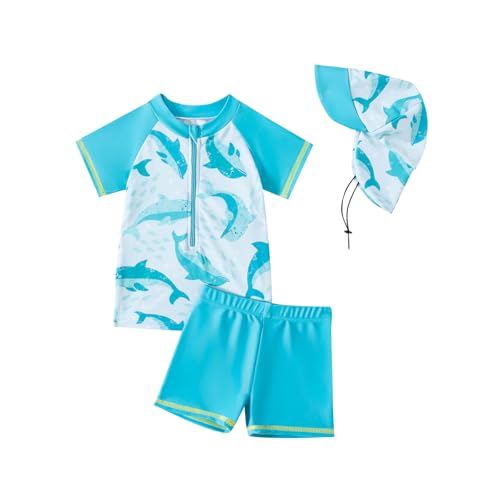 YAGATA Kinder Jungen Badeanzug Bademode Jungen Uv-Schutz Bade-Set Dinosaurier Badeshorts Badebekleidung Himmelblauer Hai 18-24 Monate von YAGATA