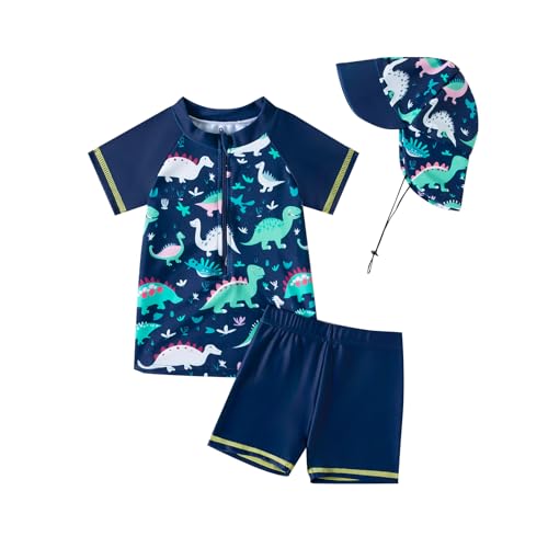 YAGATA Kinder Jungen Badeanzug Bademode Jungen Uv-Schutz Bade-Set Dinosaurier Badeshorts Badebekleidung Marineblauer Dinosaurier 12-18 Monate von YAGATA