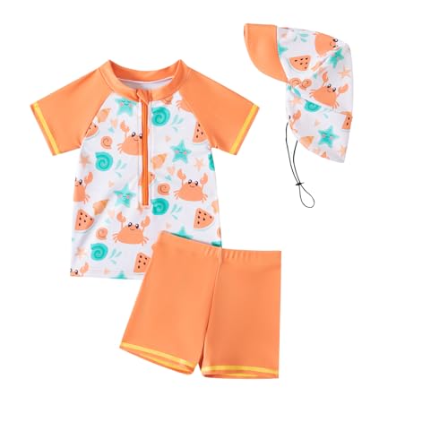 YAGATA Kinder Jungen Badeanzug Bademode Jungen Uv-Schutz Bade-Set Dinosaurier Badeshorts Badebekleidung Oranger 3-4 Jahre von YAGATA