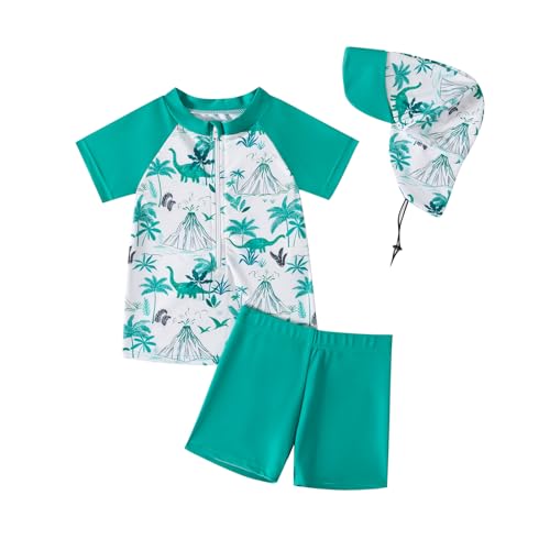 YAGATA Kinder Jungen Badeanzug Bademode Jungen Uv-Schutz Bade-Set Dinosaurier Badeshorts Badebekleidung grüner 2-3 Jahre von YAGATA